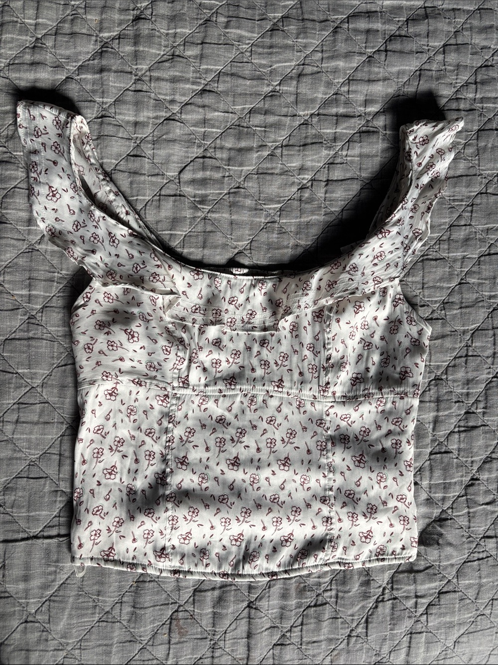 Free People Cream Crop Top with Pink Floral Print